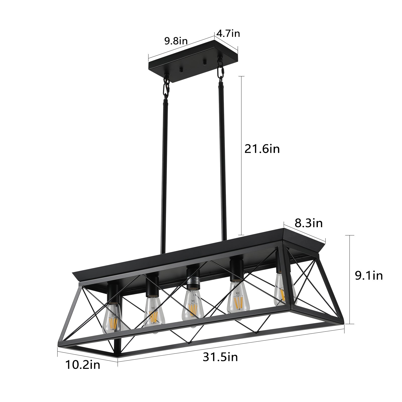 32" 5-Light Black Caged Industrial Chandelier - view 9