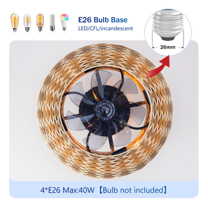 20" Rattan Caged Flush Mount Ceiling Fan with Remote - view 8