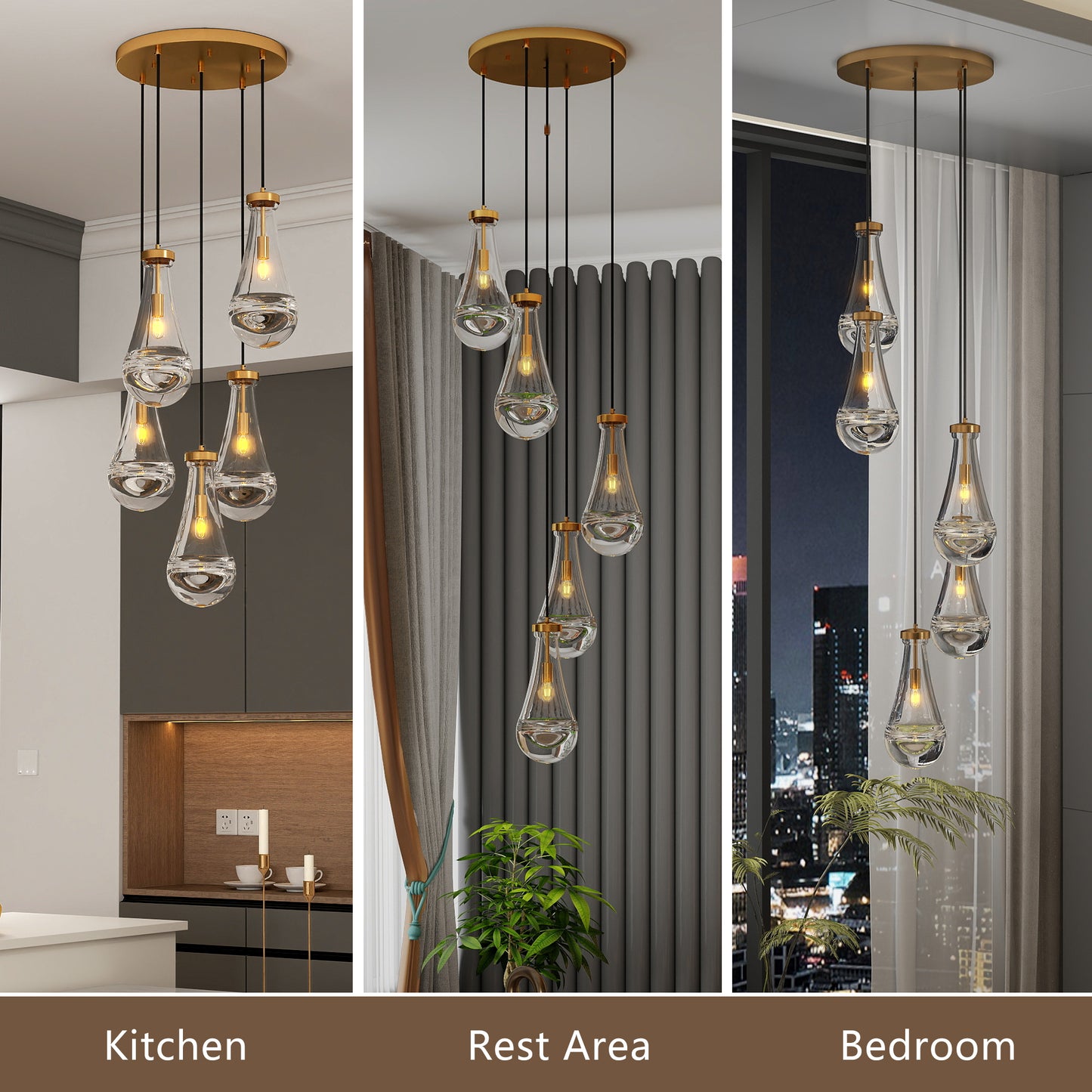 5-Light Brass Cluster Pendant Chandelier - view 6