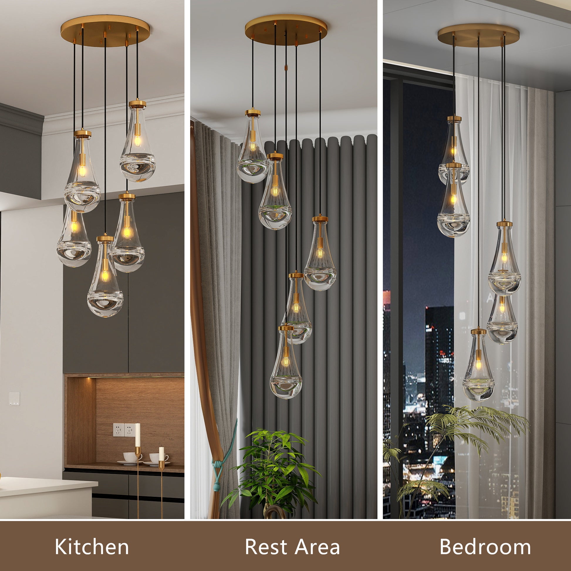 5-Light Brass Cluster Pendant Chandelier - view 6