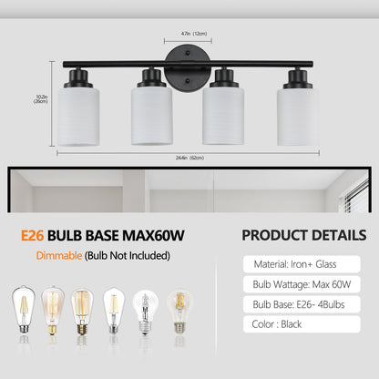 24" 4-Light Black Vanity Light with Frosted Glass - view 8