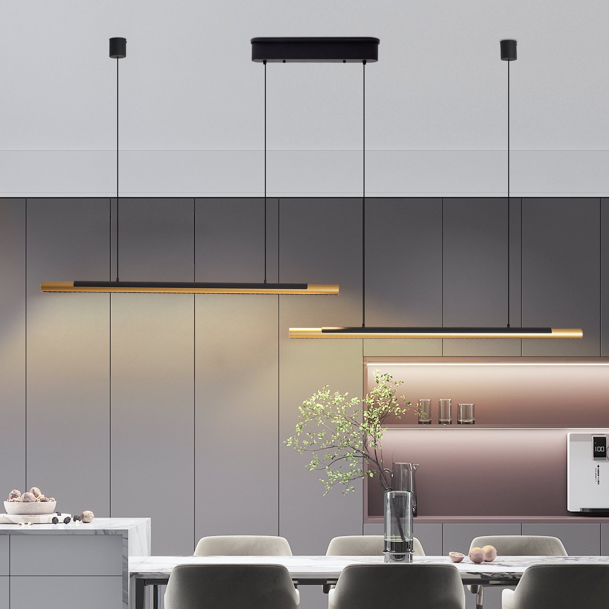 75" Black & Gold Dual Tube LED Pendant Light - view 4