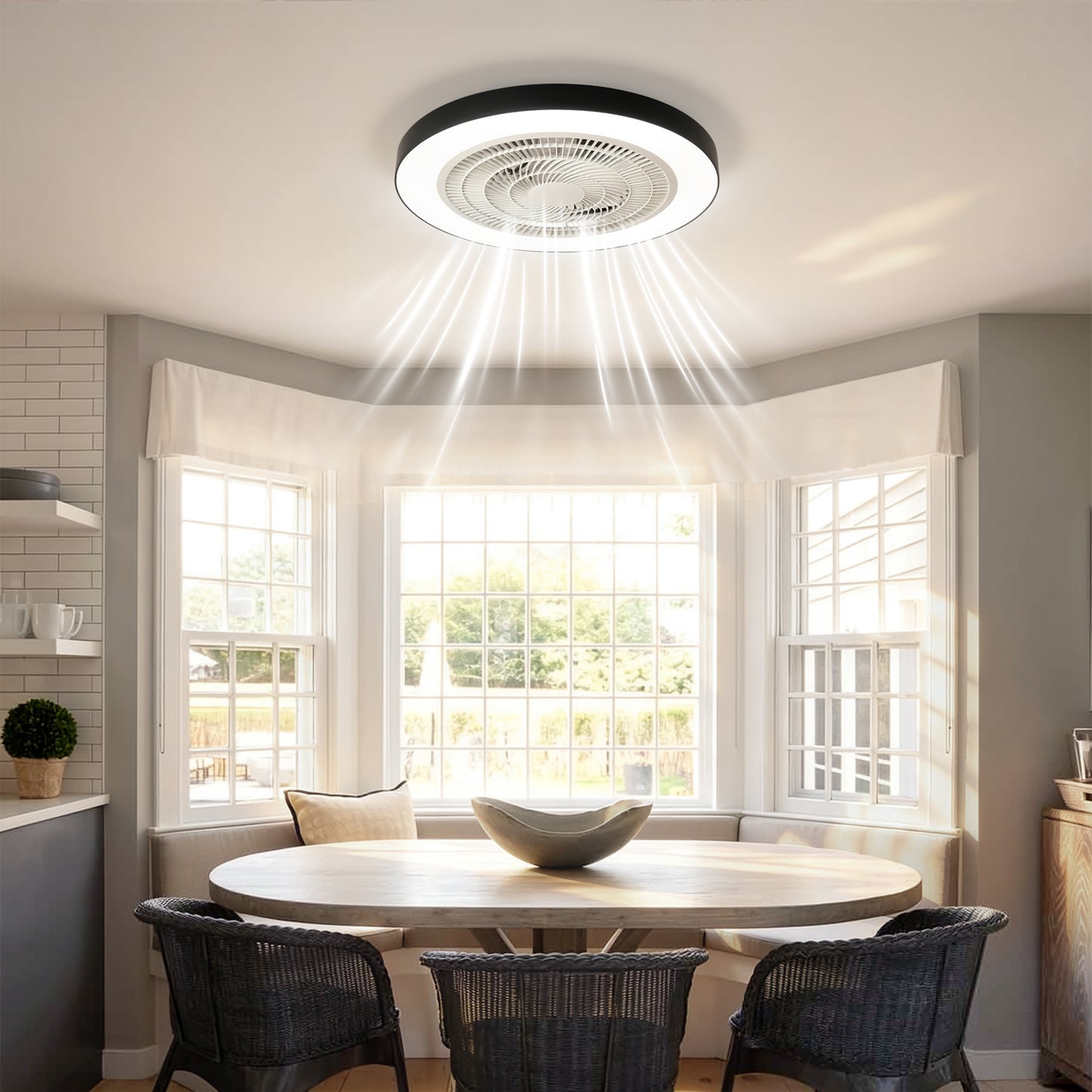 Matte Black Flush Mount Ceiling Fan with Dimmable LED - view 5