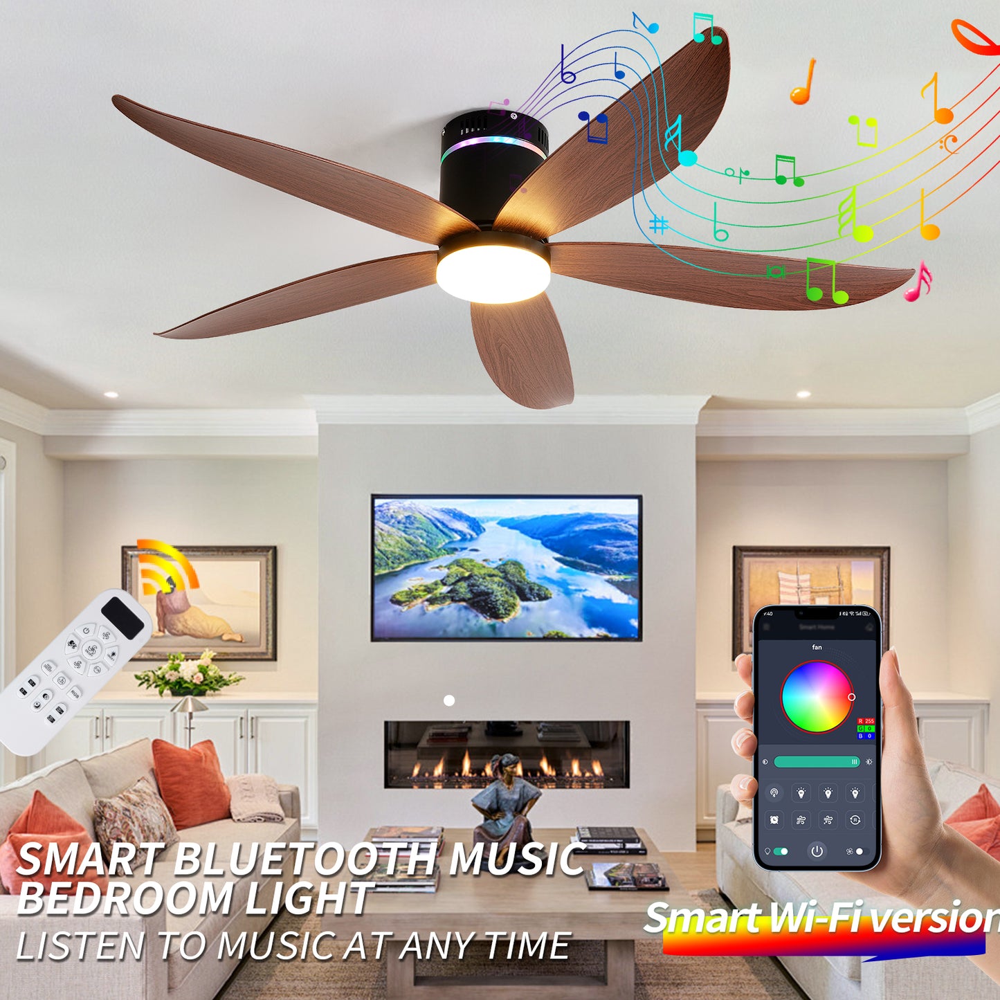 52" Matte Black 5-Blade Ceiling Fan with LED Light - view 5