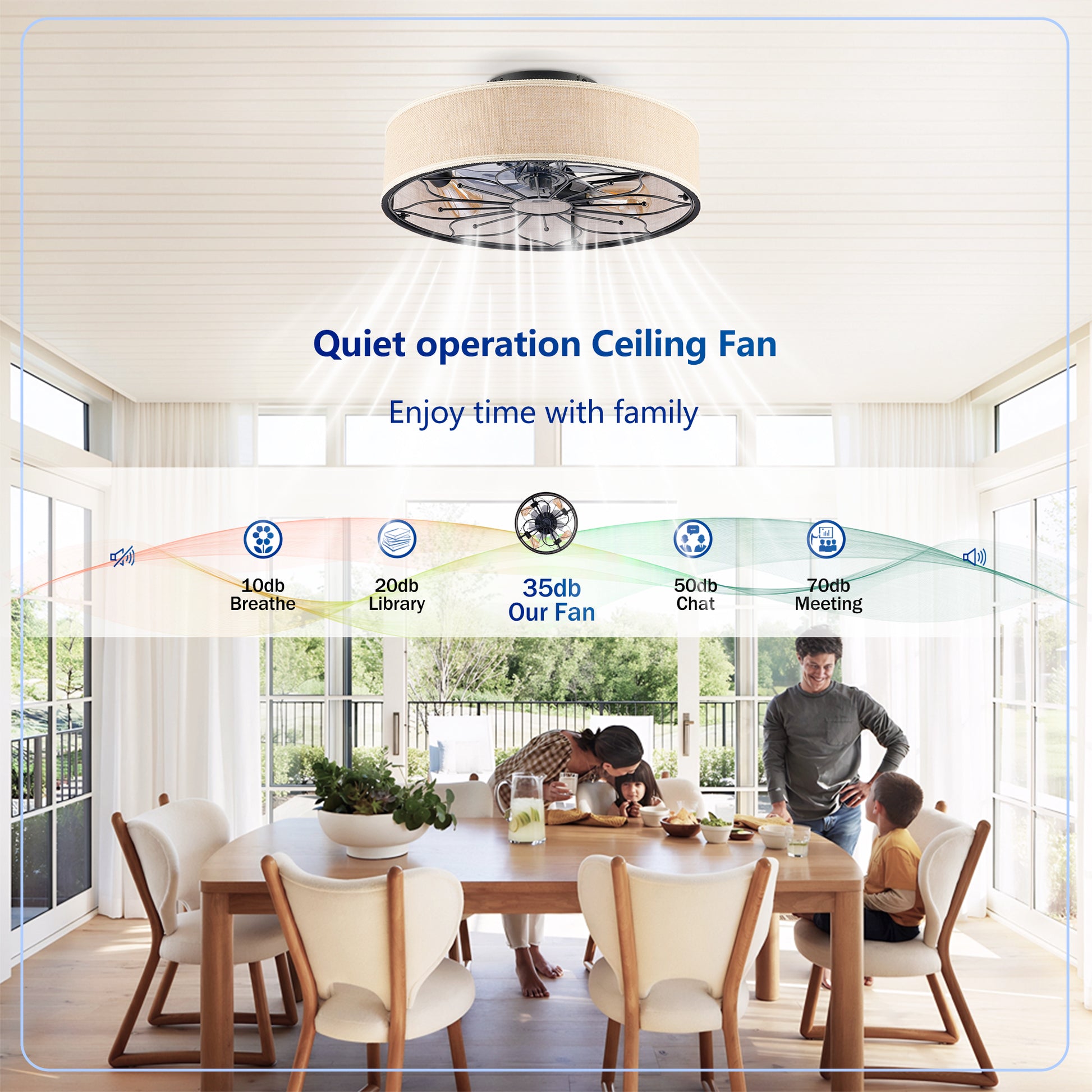 20" Lotus Fabric Farmhouse Bladeless Ceiling Fan with Remote - view 13