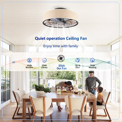 20" Lotus Fabric Farmhouse Bladeless Ceiling Fan with Remote - view 13