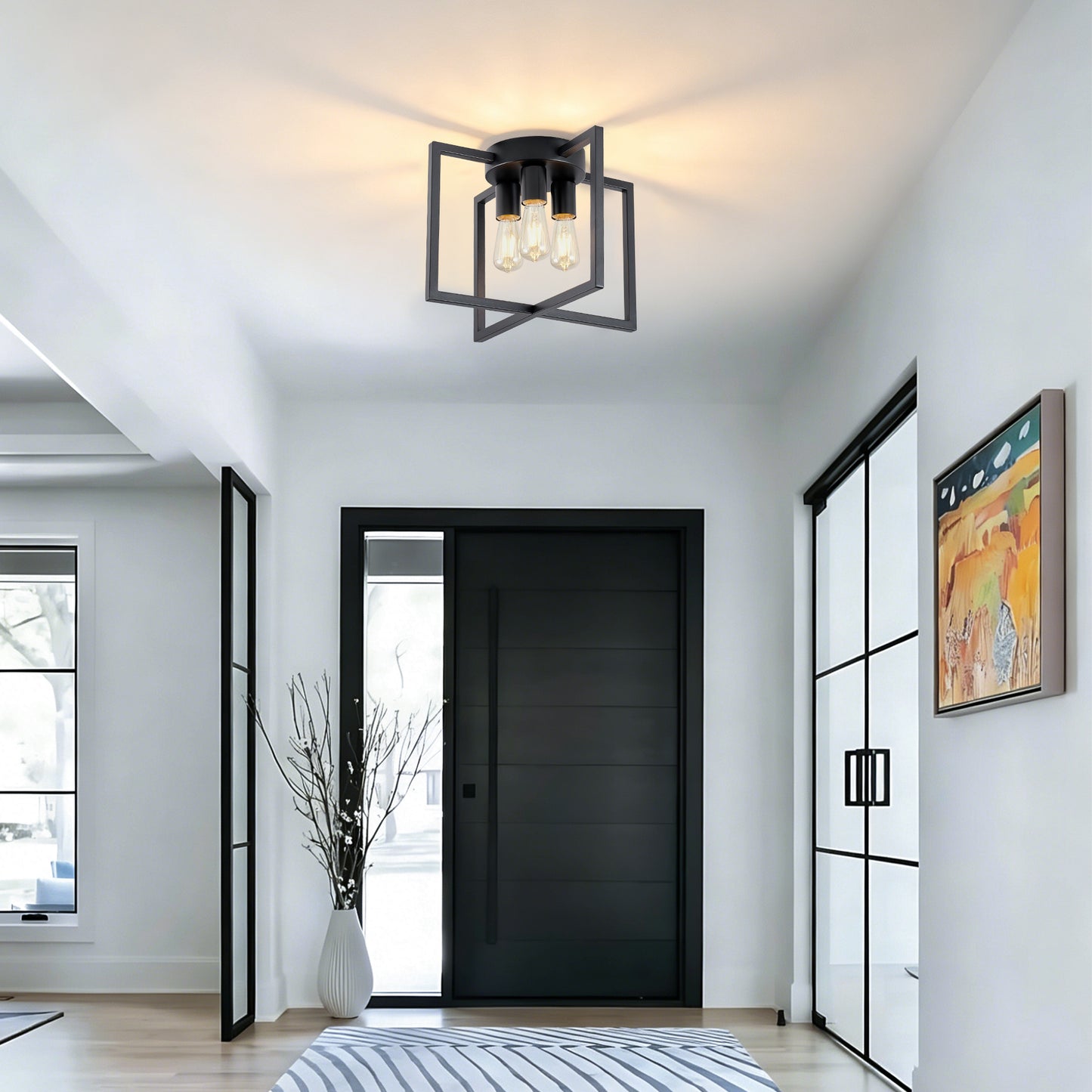 3-Light Black Geometric Farmhouse Semi-Flush Chandelier - view 6