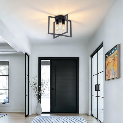 3-Light Black Geometric Farmhouse Semi-Flush Chandelier - view 6
