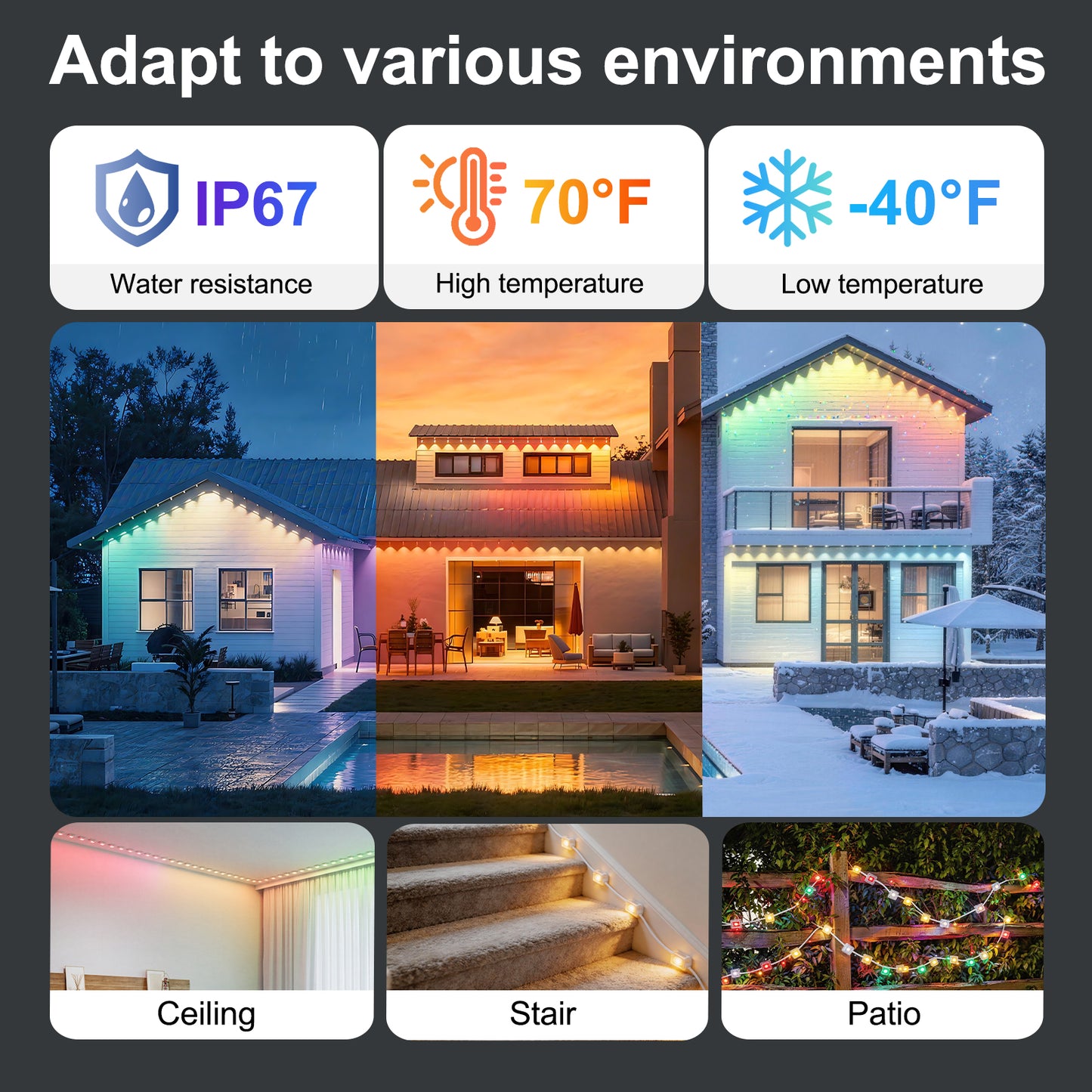 100ft Smart RGB Outdoor String Lights with Remote - view 6