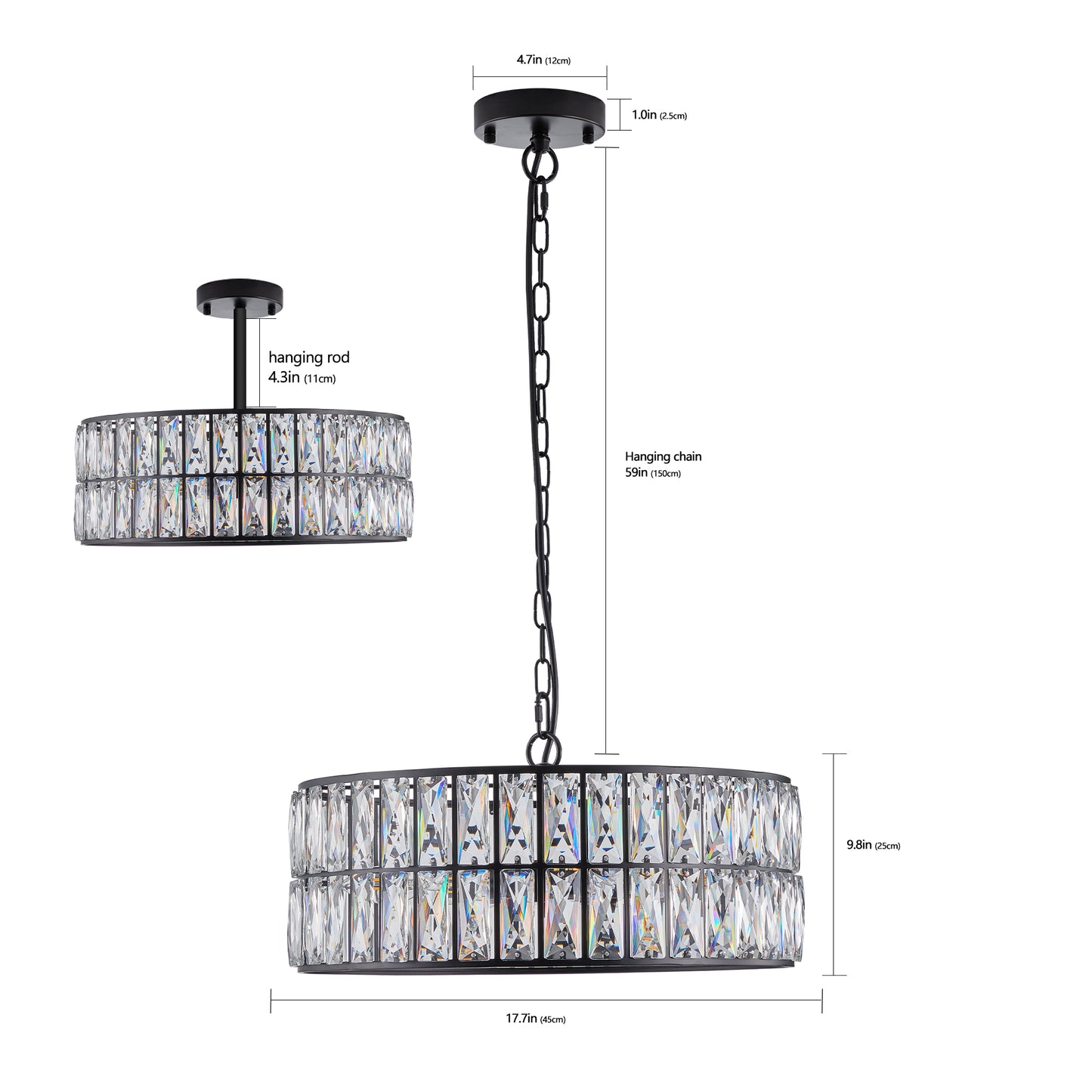 18" 6-Light Black Crystal Drum Chandelier - view 9