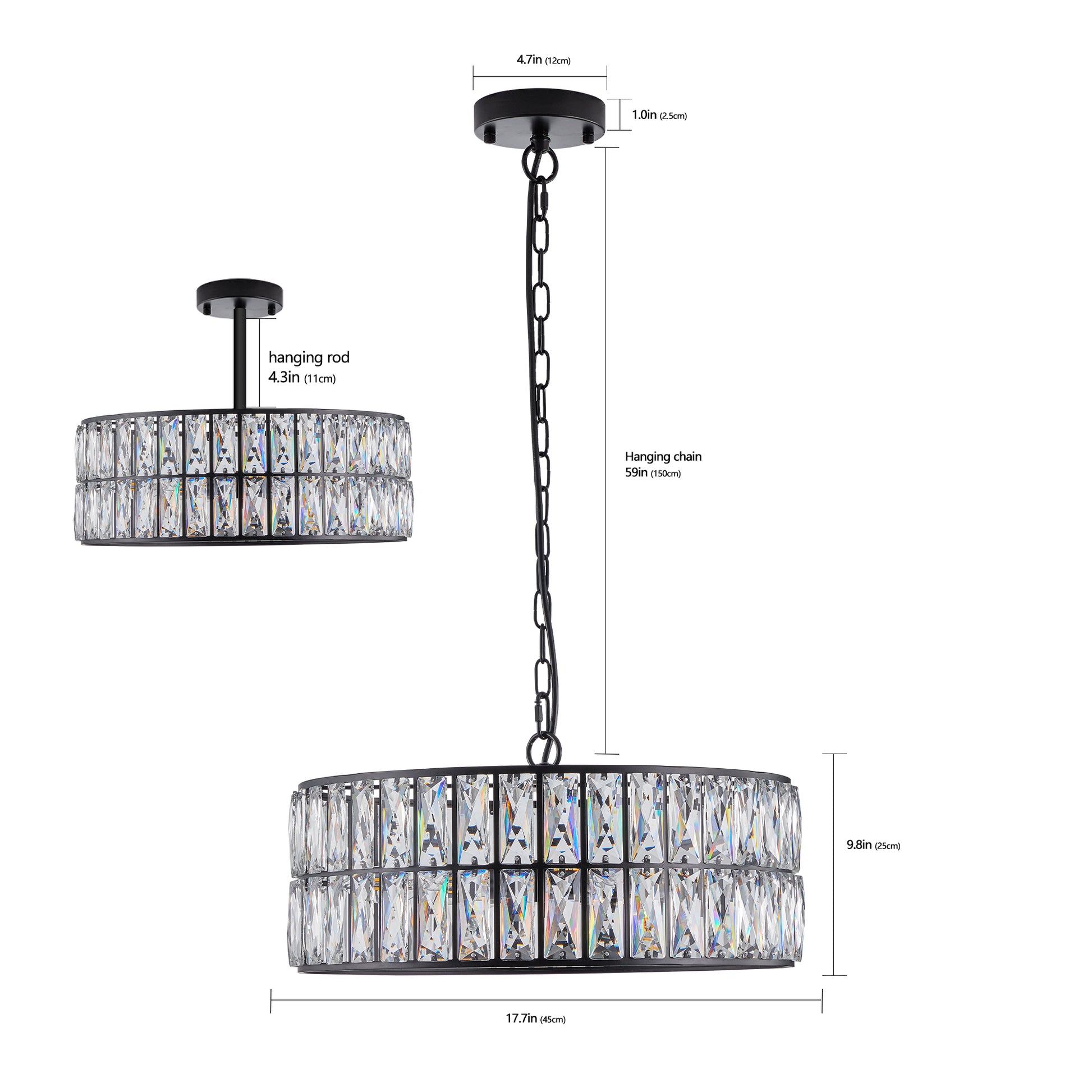 18" 6-Light Black Crystal Drum Chandelier - view 9