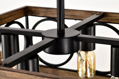 4-Light Wood & Black Farmhouse Flush Mount Ceiling Light - view 15