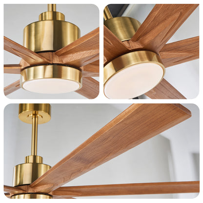 70" Gold & Walnut Solid Wood Ceiling Fan with Light - view 16