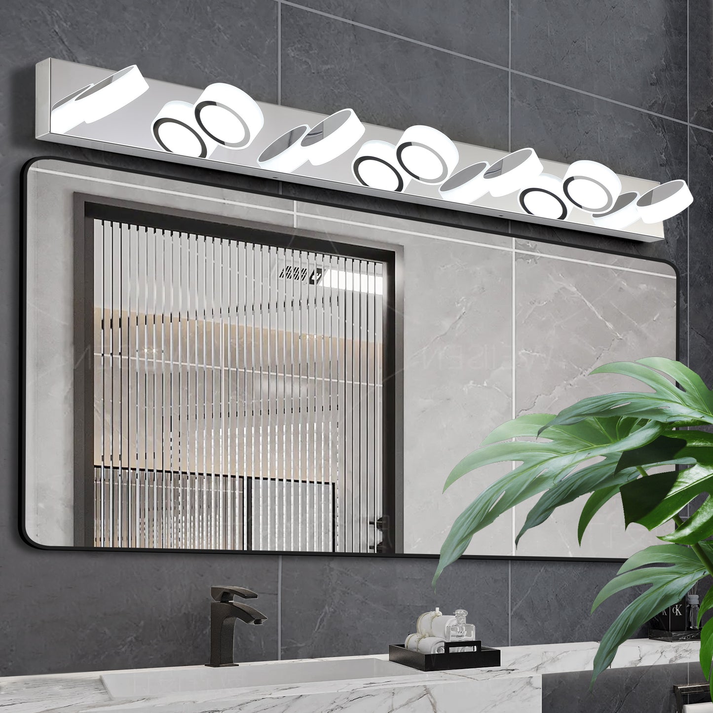 52" 7-Light Chrome Vanity Light with Dimmable LED
