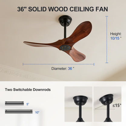 36" Walnut Wood Ceiling Fan with Remote - view 13