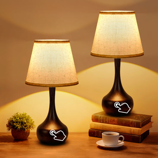 Black & Gold Touch Bedside Table Lamp, Set of 2