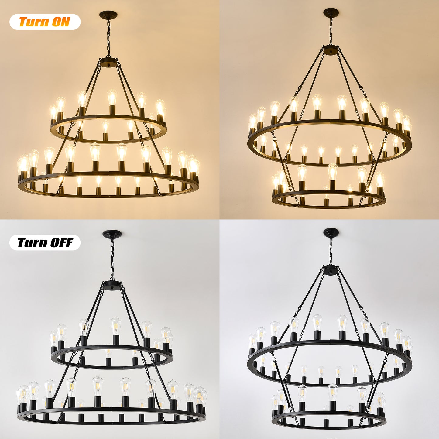 52" 2-Tier Wagon Wheel Farmhouse Chandelier, 36-Light - view 10