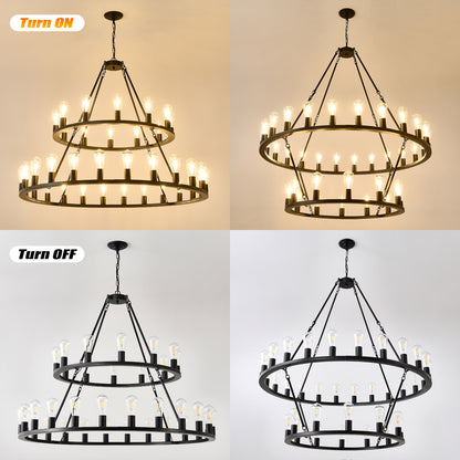 52" 2-Tier Wagon Wheel Farmhouse Chandelier, 36-Light - view 10