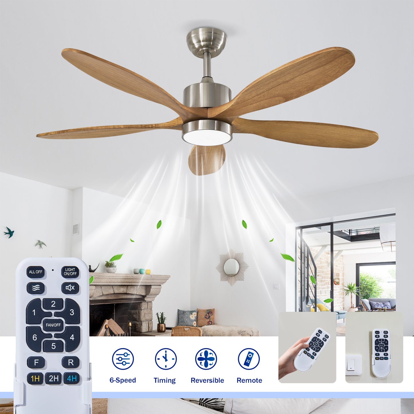 52" Nickel Reversible Ceiling Fan with Light - view 7