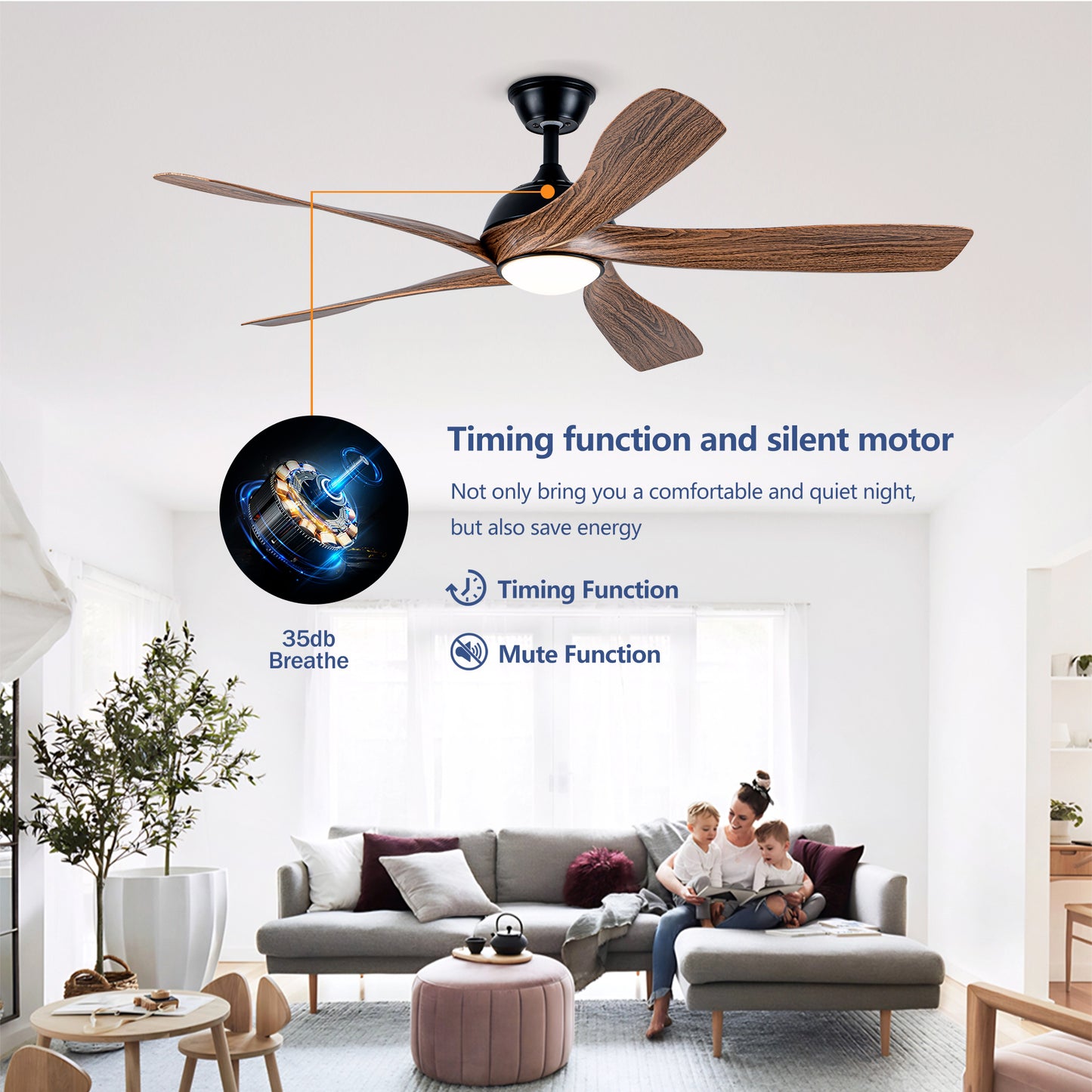 56" Matte Black & Wood Ceiling Fan with LED Light - view 11