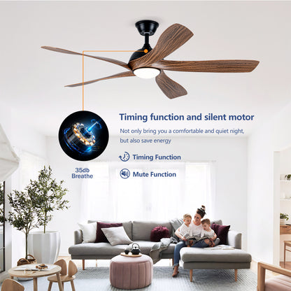 56" Matte Black & Wood Ceiling Fan with LED Light - view 11
