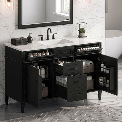48" Black Bathroom Vanity with Composite Sink Top and 4 Drawers