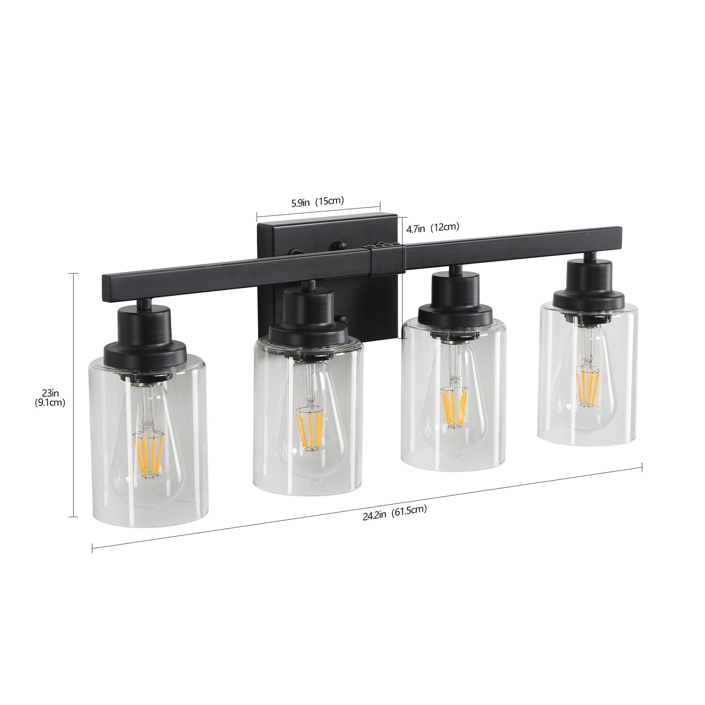 24" 4-Light Black Vanity Light with Clear Glass Shades - view 8