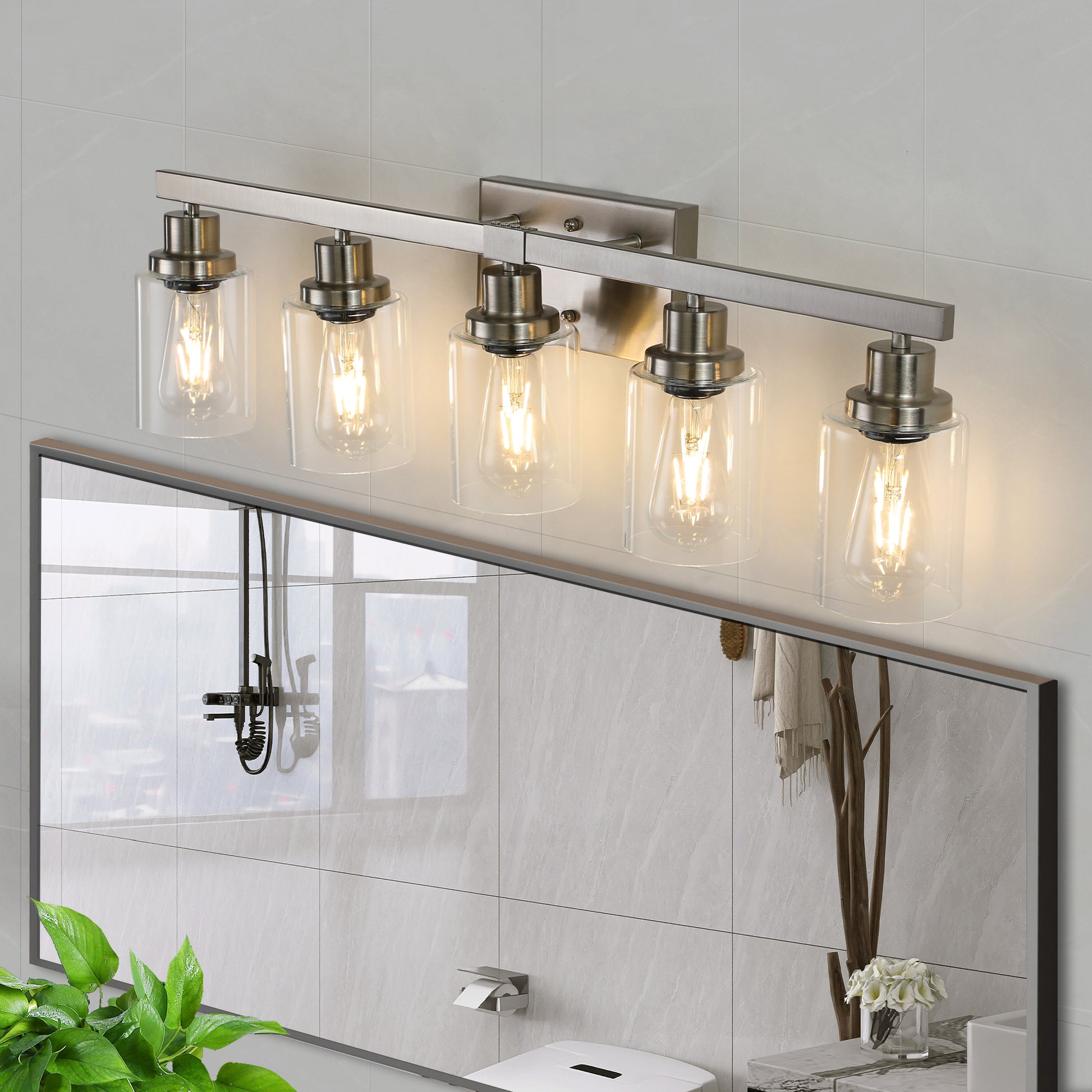31" 5-Light Brushed Nickel Vanity Light with Clear Glass - view 3