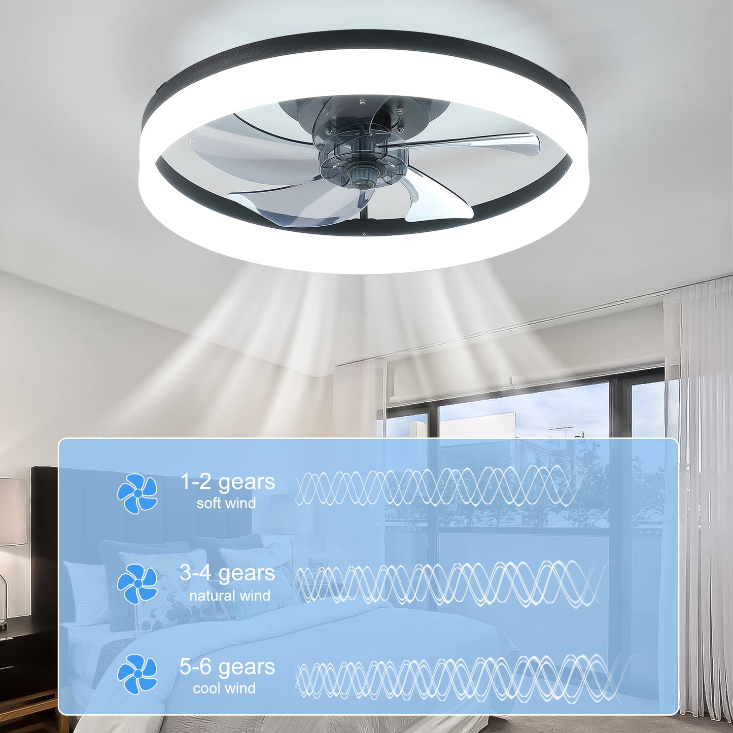 20" Black Low Profile Ceiling Fan with Dimmable LED - view 4