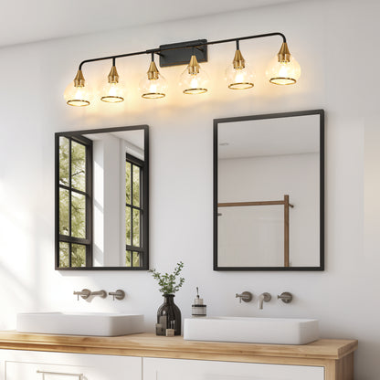 48" 6-Light Black & Gold Vanity Light with Clear Glass - view 2