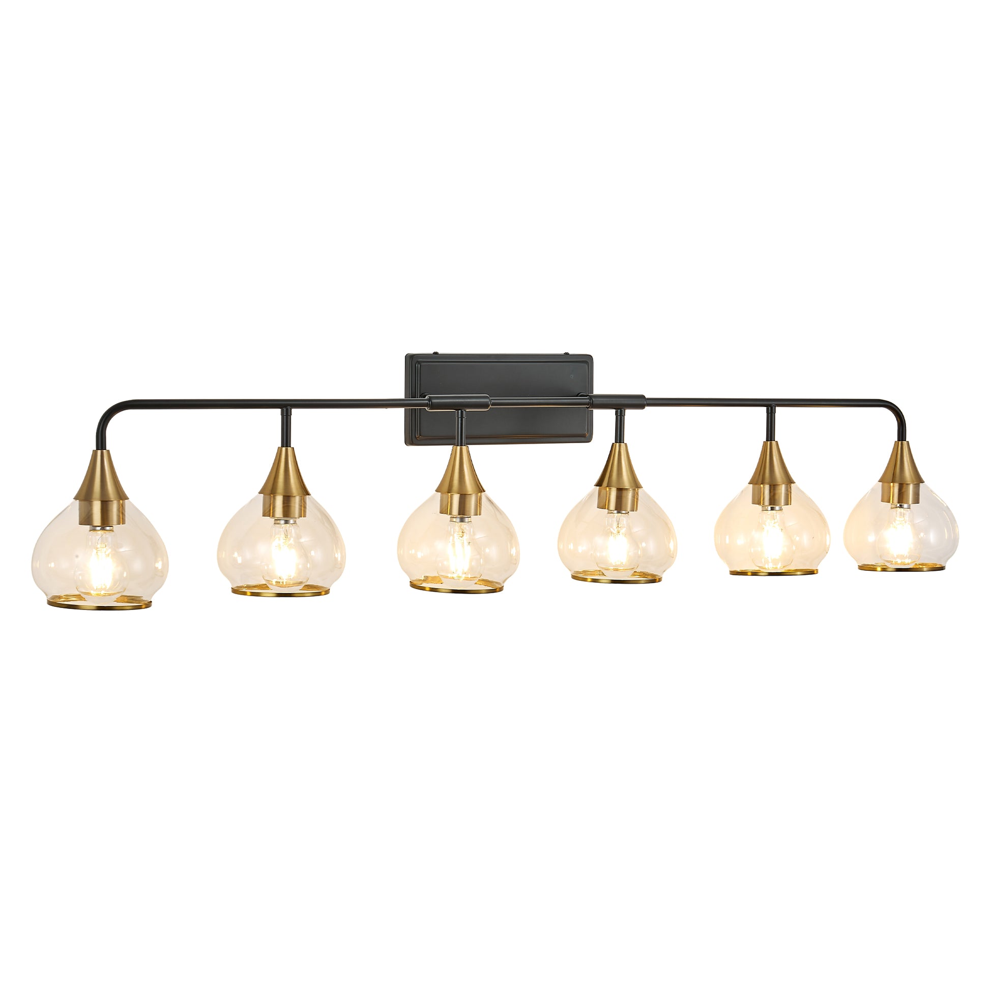 48" 6-Light Black & Gold Vanity Light with Clear Glass - view 9