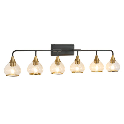 48" 6-Light Black & Gold Vanity Light with Clear Glass - view 9