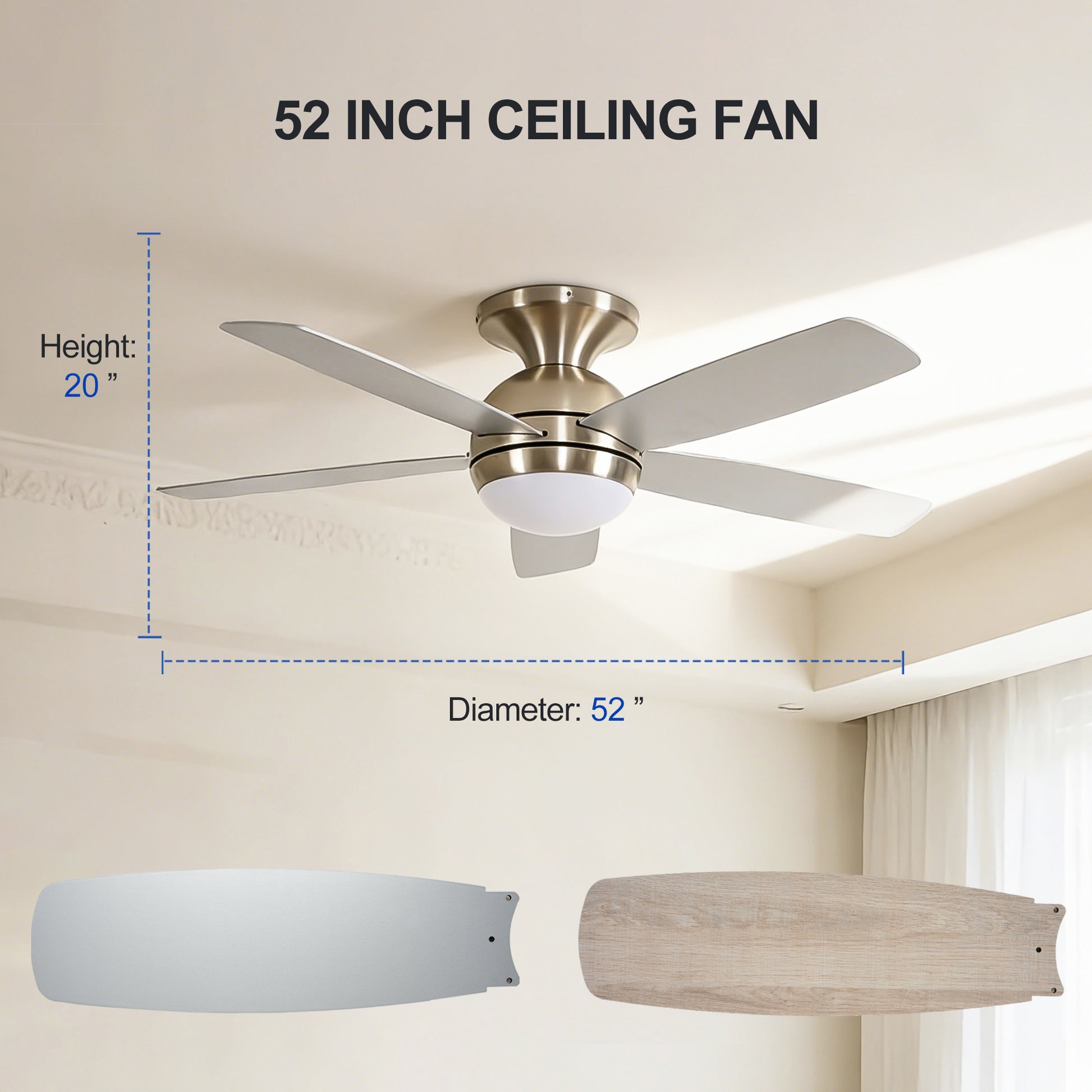 52" Satin Nickel Plywood Blade Ceiling Fan with Remote - view 24