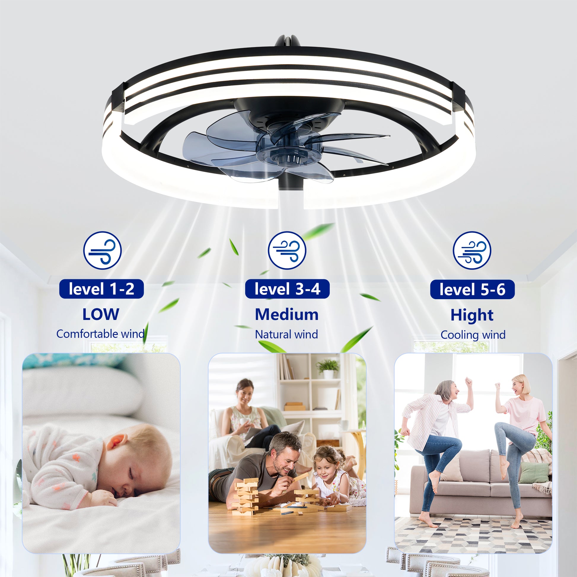 20" Matte Black Flush Mount Ceiling Fan with Dimmable LED - view 13