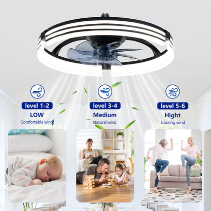 20" Matte Black Flush Mount Ceiling Fan with Dimmable LED - view 13