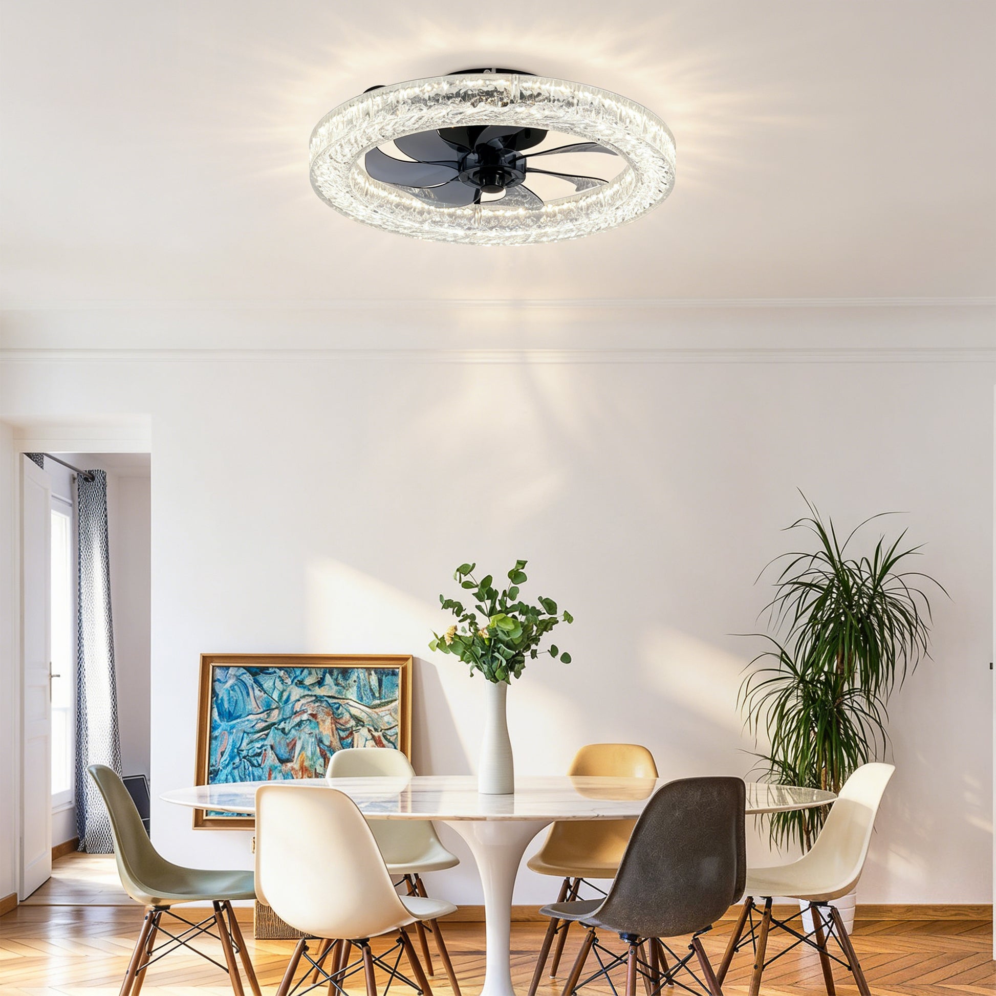 Matte Black Acrylic Ice Brick Ceiling Fan with Dimmable LED - view 3