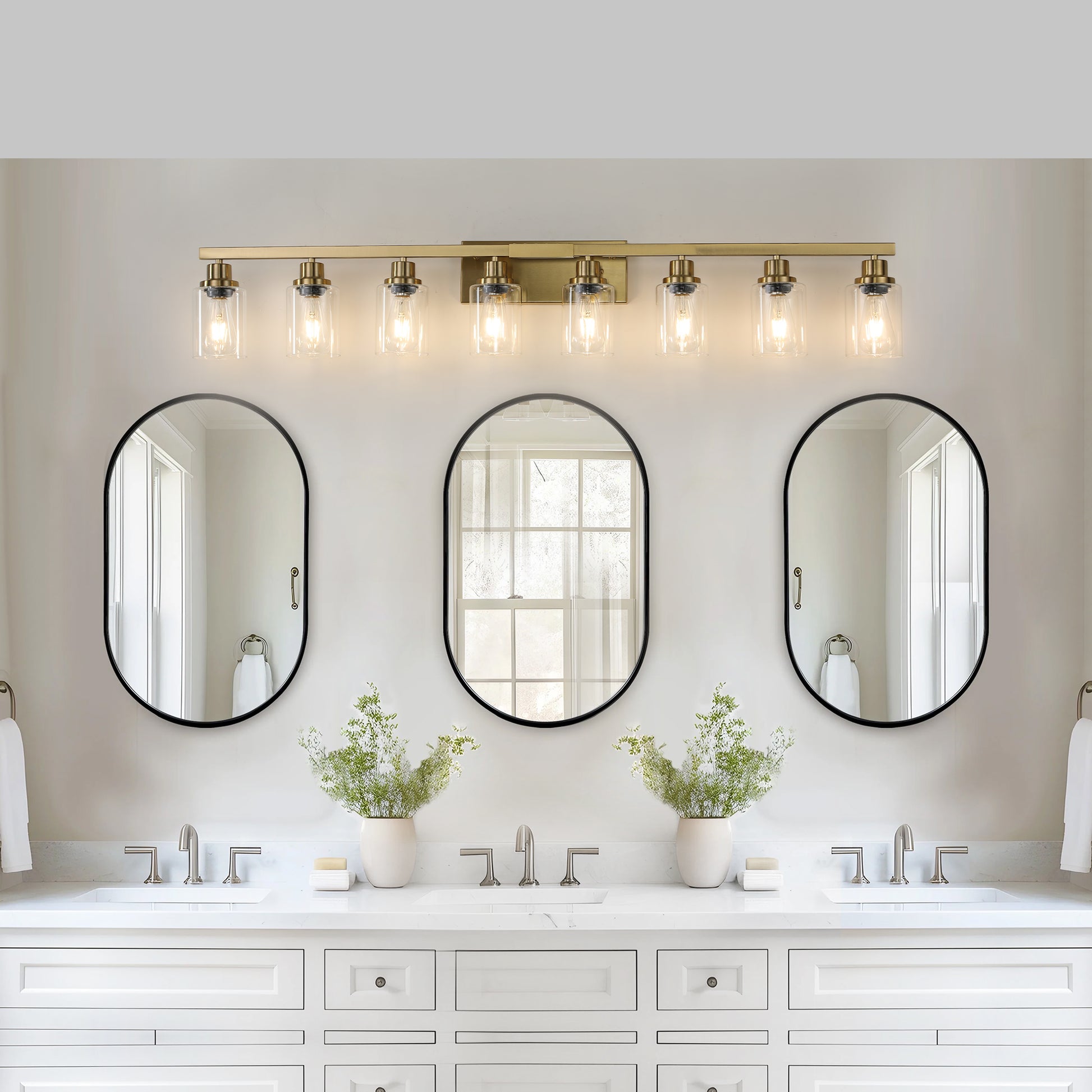 51" 8-Light Gold Vanity Light with Clear Glass