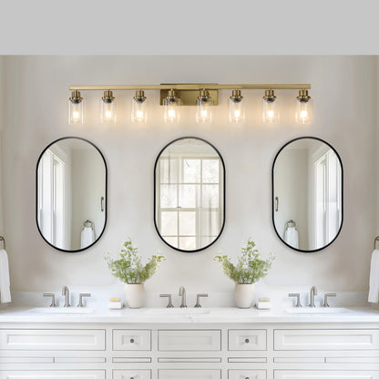 51" 8-Light Gold Vanity Light with Clear Glass