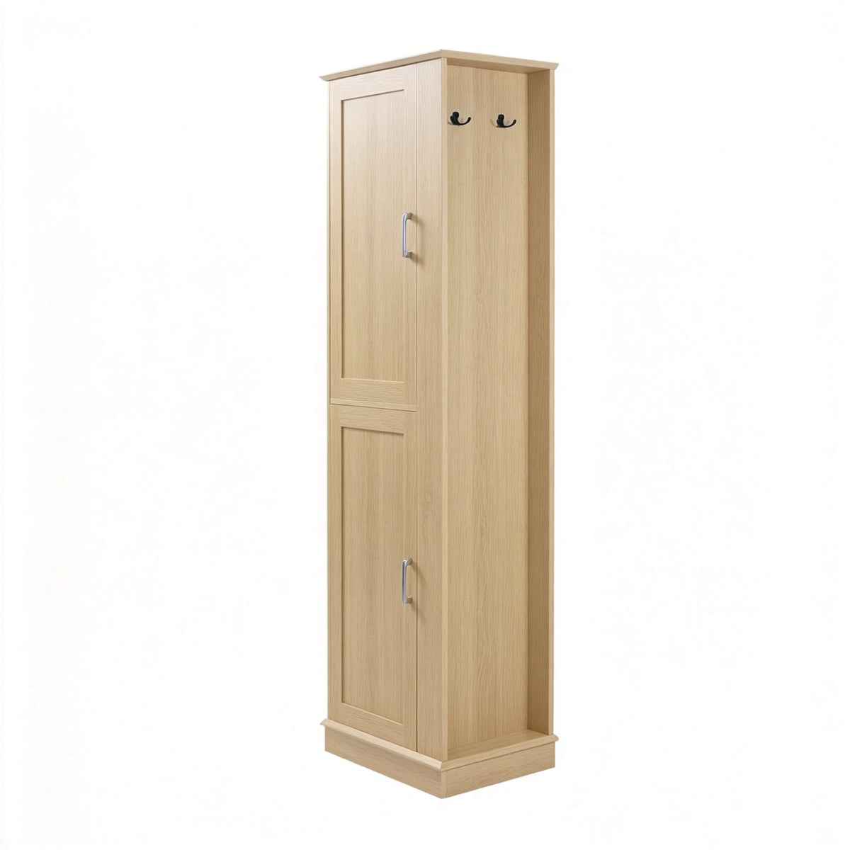 68" Natural Tall Bathroom Cabinet with 2 Doors and Side Hooks