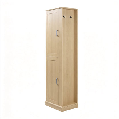 68" Natural Tall Bathroom Cabinet with 2 Doors and Side Hooks
