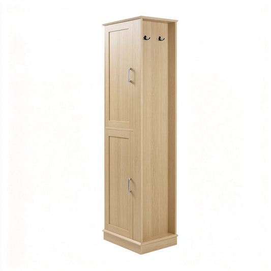 68" Natural Tall Bathroom Cabinet with 2 Doors and Side Hooks