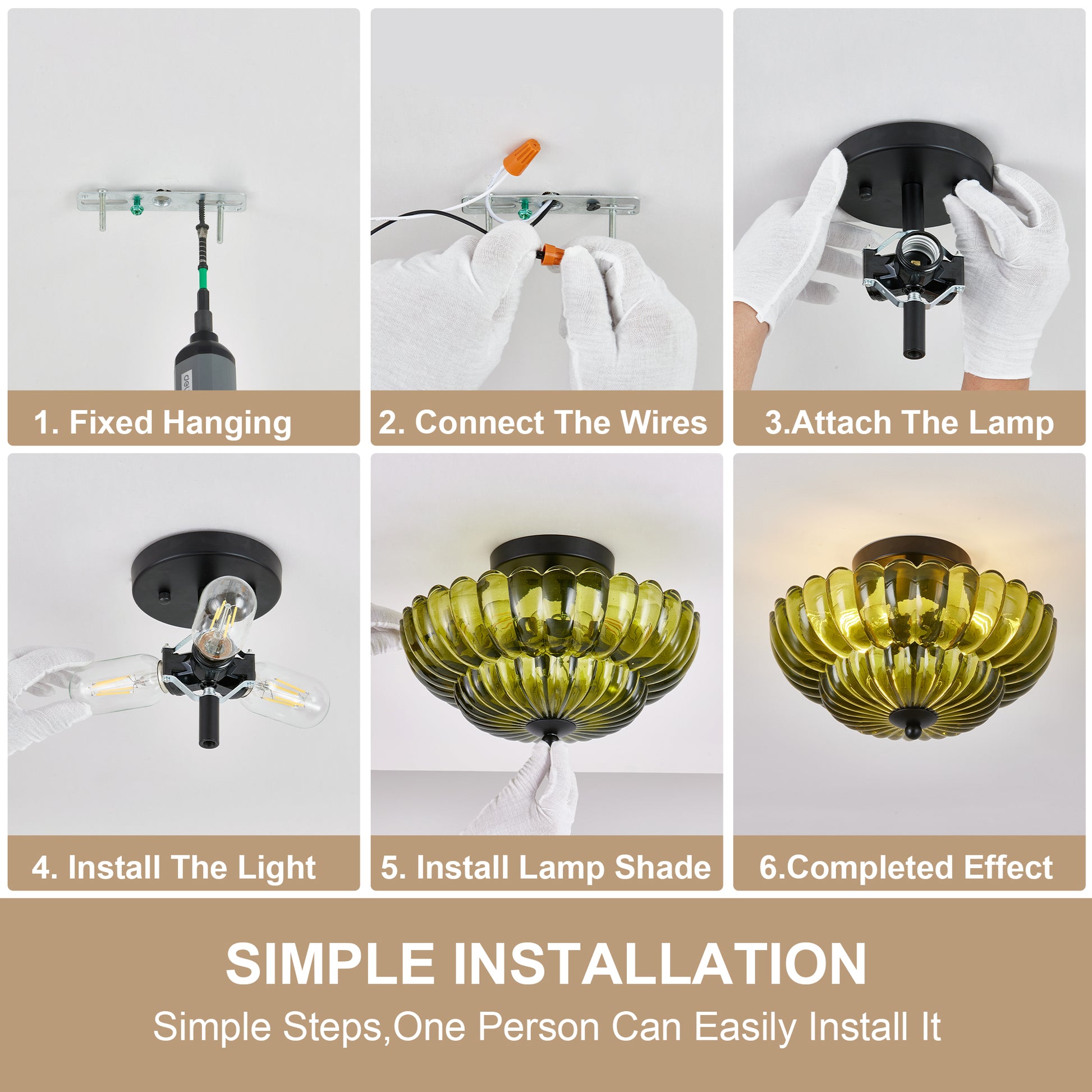 3-Light Green Glass Semi Flush Mount Ceiling Light - view 9