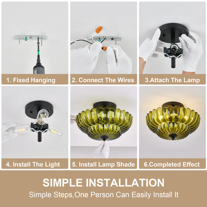 3-Light Green Glass Semi Flush Mount Ceiling Light - view 9
