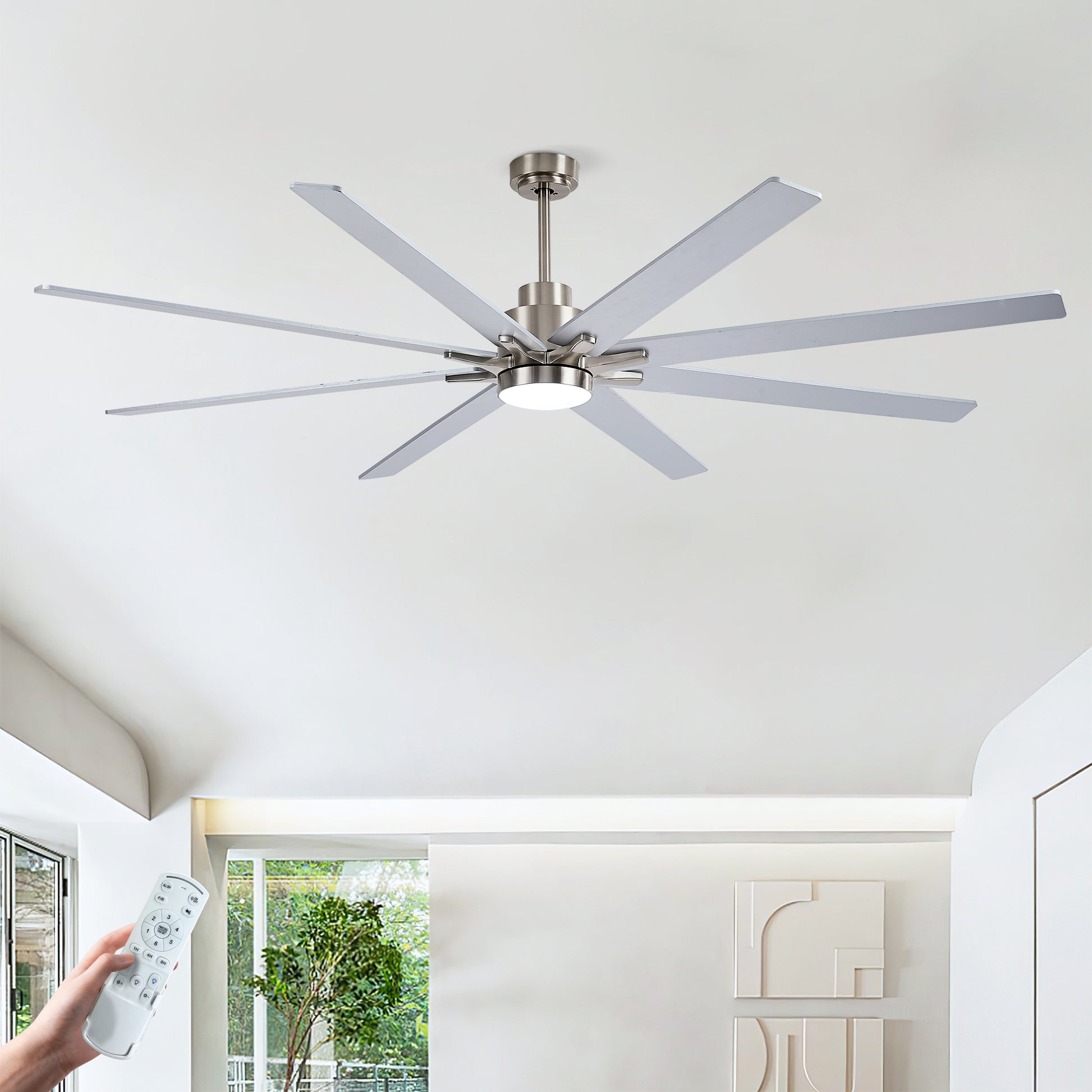 84" Nickel 8-Blade Ceiling Fan with Dimmable LED - view 8