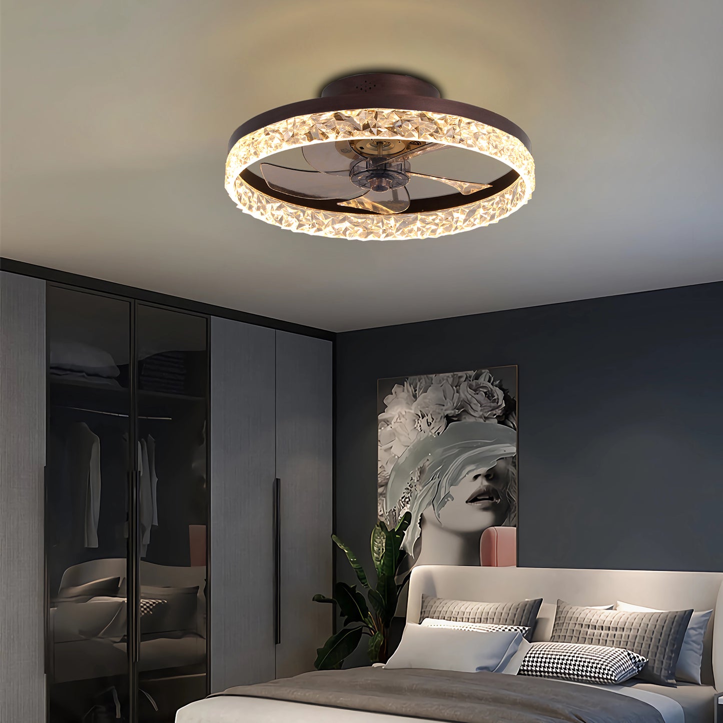 19.7" Brown Flush Mount Ceiling Fan with Dimmable LED - view 5