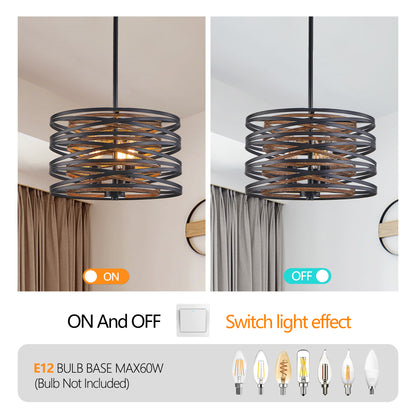 13" 3-Light Black & Walnut Caged Chandelier - view 7