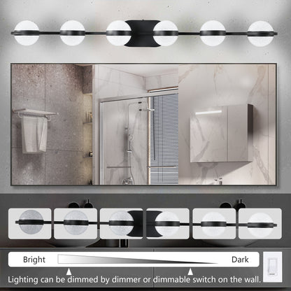 43" 6-Light Black LED Vanity Light with Crystal Sand Shades - view 7