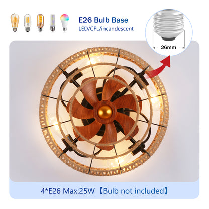 20" Matte Black Rope Caged Flush Mount Ceiling Fan - view 9