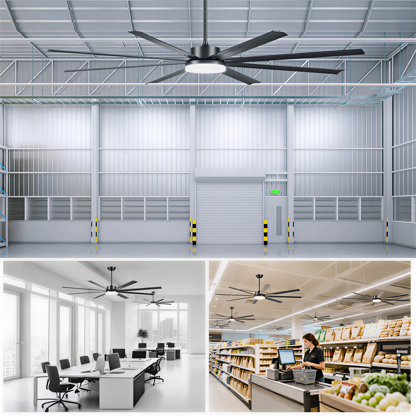 88" Black Industrial Ceiling Fan with Remote - view 10