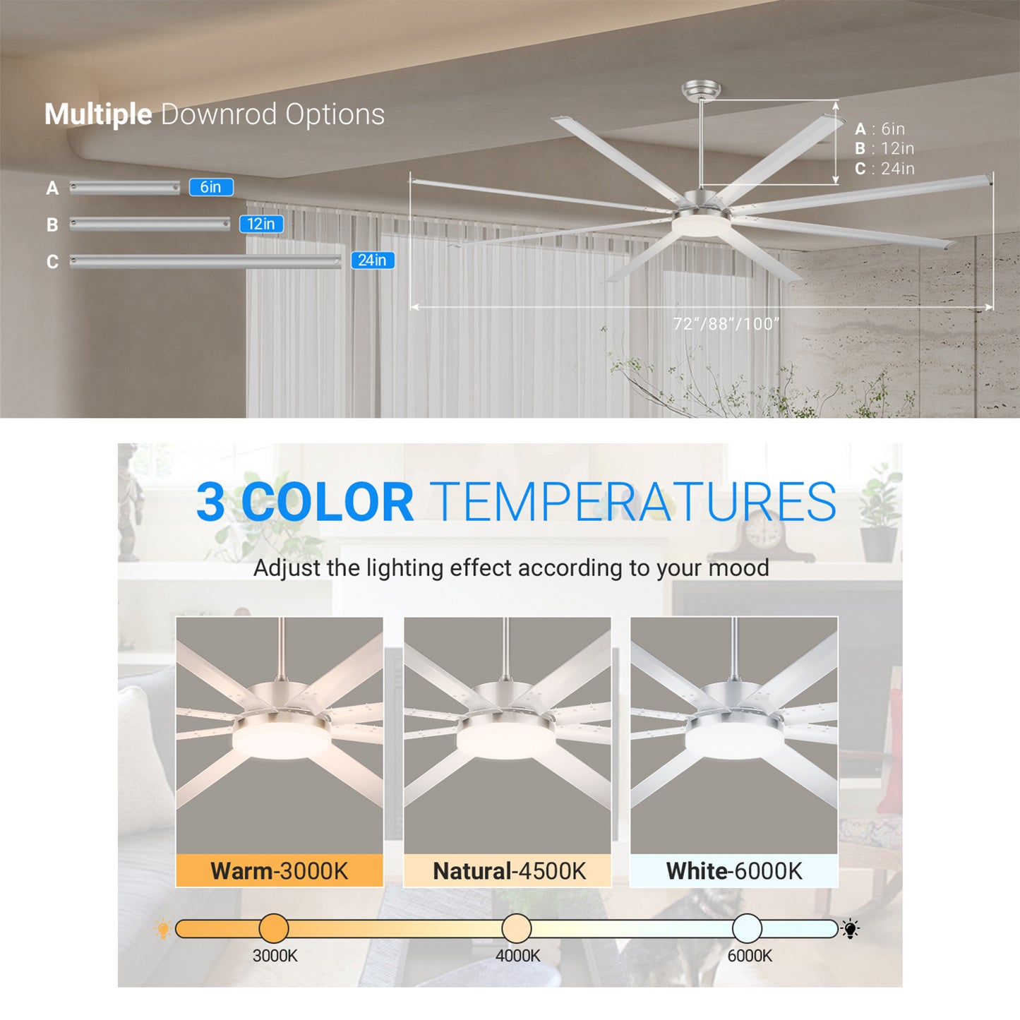 96" Silver Industrial Ceiling Fan with Light & Remote - view 13